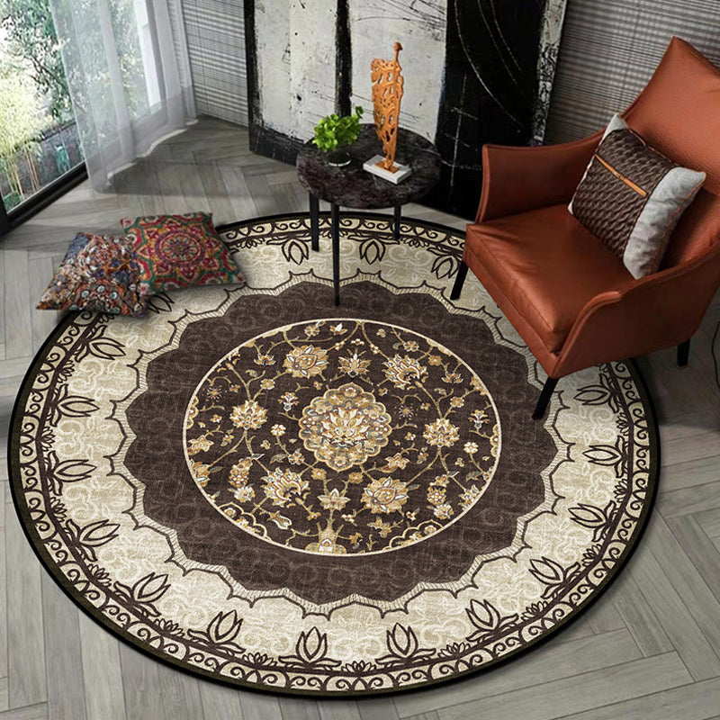 Avtoit | Classic medallion pattern rug with floral brown tribal rug made of polyester, washable, non-slip backing, rug for the living room