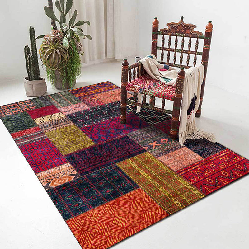 Avtoit | American tribal pattern rug red and purple polyester rug machine washable non-slip back area rug for bedroom