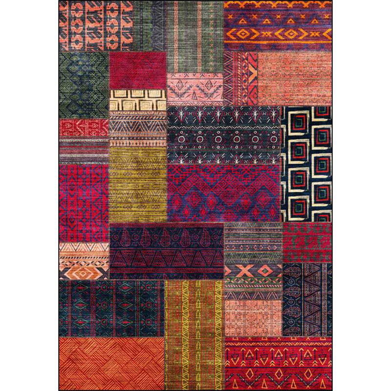 Avtoit | American tribal pattern rug red and purple polyester rug machine washable non-slip back area rug for bedroom