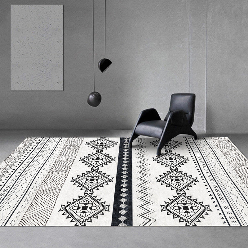 Avtoit | Vintage Southwestern Geometric Pattern Carpet White Tribal Carpet Polyester Washable Non-Slip Back Carpet for Living Room