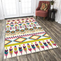 Avtoit | Tribal Cow Pattern Rug with Feather Yellow Polyester Rug Machine Washable Non-Slip Back Area Rug for Bedroom