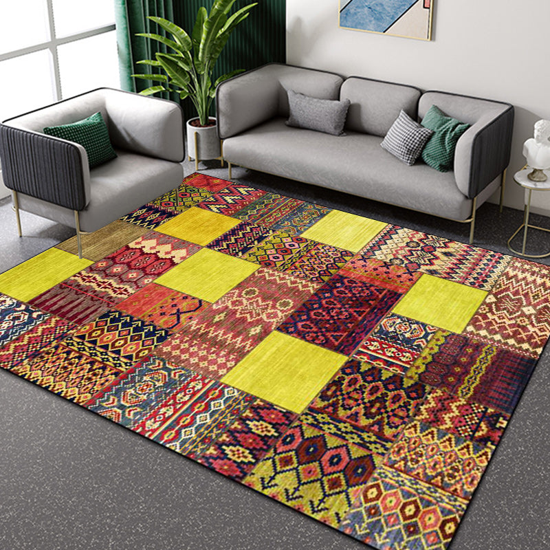Avtoit | Classic tribal pattern carpet Yellow and Brown Southwestern carpet Polyester machine washable non-slip backing carpet for the bedroom