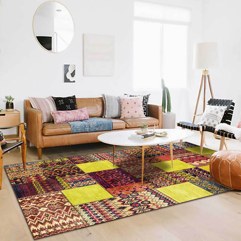 Avtoit | Classic tribal pattern carpet Yellow and Brown Southwestern carpet Polyester machine washable non-slip backing carpet for the bedroom