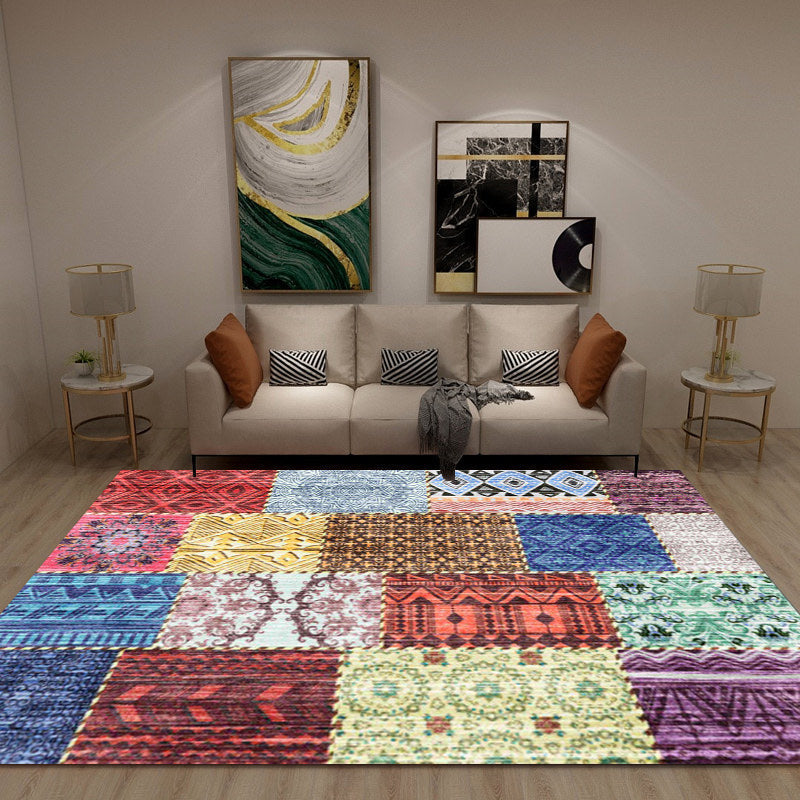Avtoit | Multicolored Southwest Carpet Polyester Tribal Pattern Carpet Washable Non-Slip Back Area Rug for Living Room