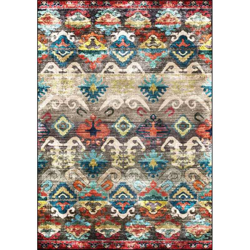 Avtoit | Retro Tribal Pattern Rug Multicolor Polyester Rug Machine Washable Non-Slip Backing Rug for Living Room