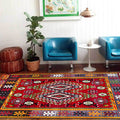 Avtoit | Southwest Tribal Pattern Rug Red Polyester Rug machine washable non-slip backing Rug for living room
