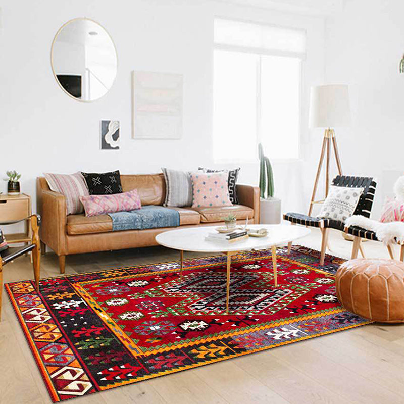 Avtoit | Southwest Tribal Pattern Rug Red Polyester Rug machine washable non-slip backing Rug for living room