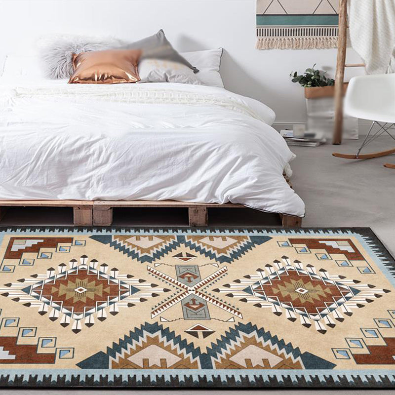 Avtoit | Beige Vintage Carpet Polyester Tribal Pattern Carpet Washable Non-Slip Background Carpet for Living Room