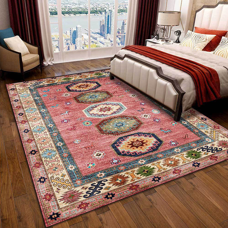 Avtoit | American Tribal Pattern Rug Pink Polyester Rug Machine Washable Non-Slip Back Area Rug for Bedroom