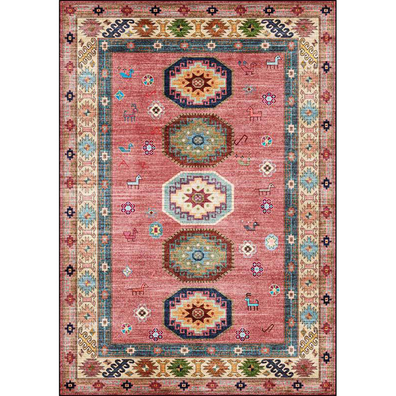 Avtoit | American Tribal Pattern Rug Pink Polyester Rug Machine Washable Non-Slip Back Area Rug for Bedroom