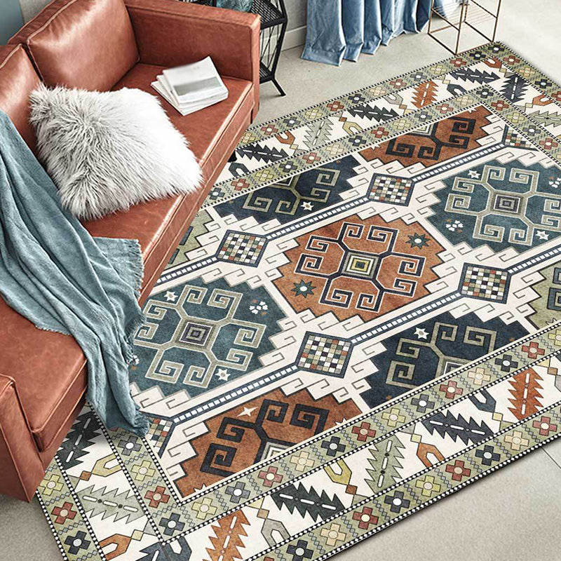 Avtoit | Southwest Tribal Pattern Rug Green Polyester Rug Machine Washable Non-Slip Back Rug for Living Room