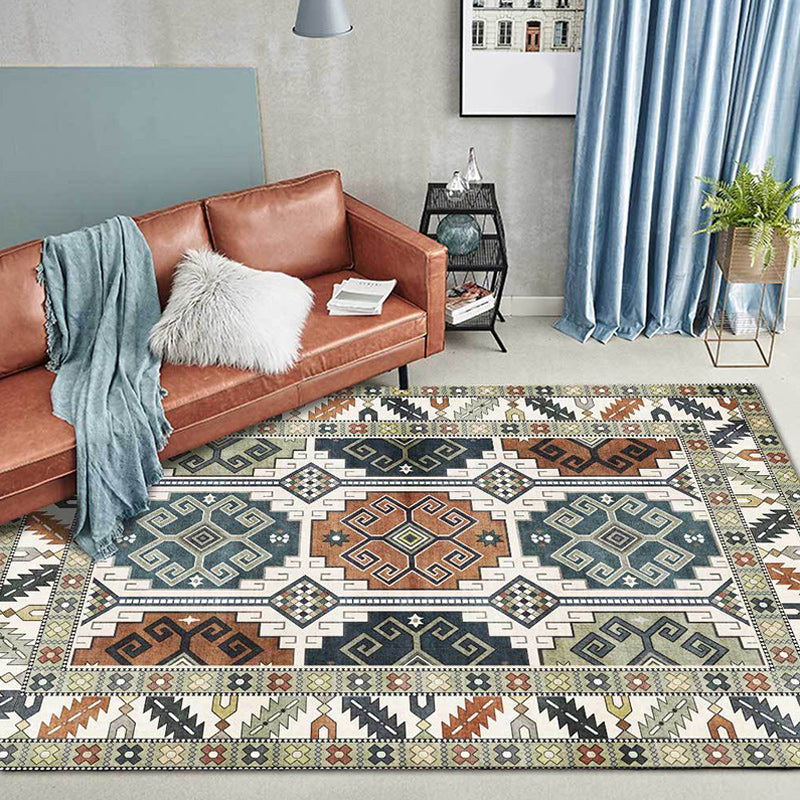Avtoit | Southwest Tribal Pattern Rug Green Polyester Rug Machine Washable Non-Slip Back Rug for Living Room