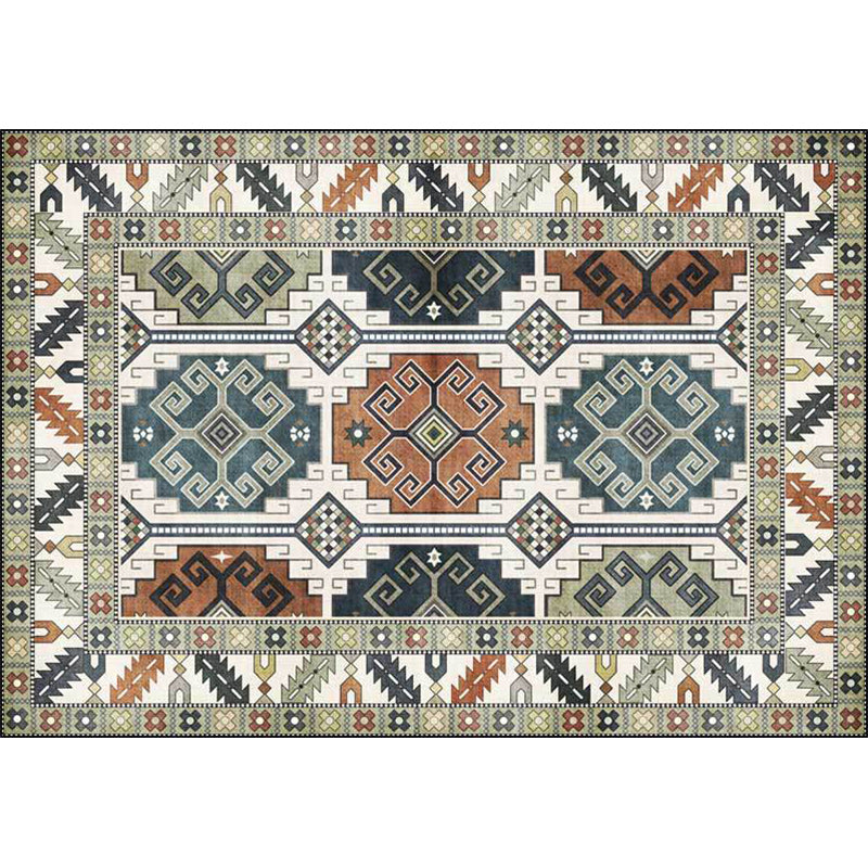 Avtoit | Southwest Tribal Pattern Rug Green Polyester Rug Machine Washable Non-Slip Back Rug for Living Room