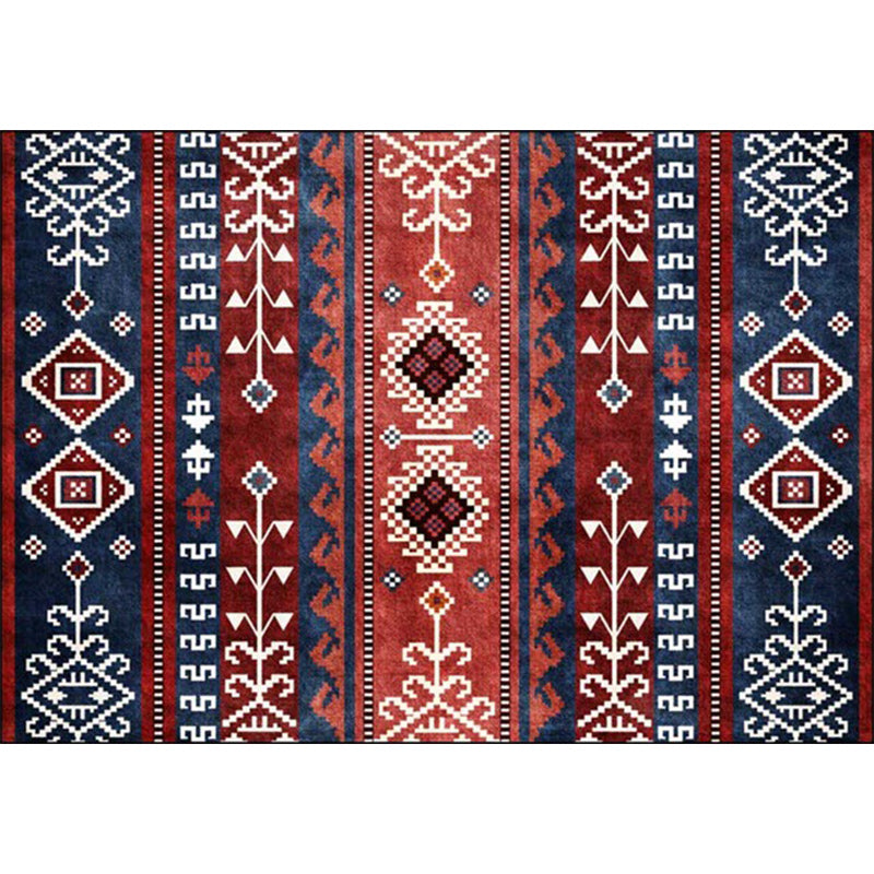 Avtoit | Marine and red southwest rug polyester tribal pattern rug washable non-slip backing rug for living room