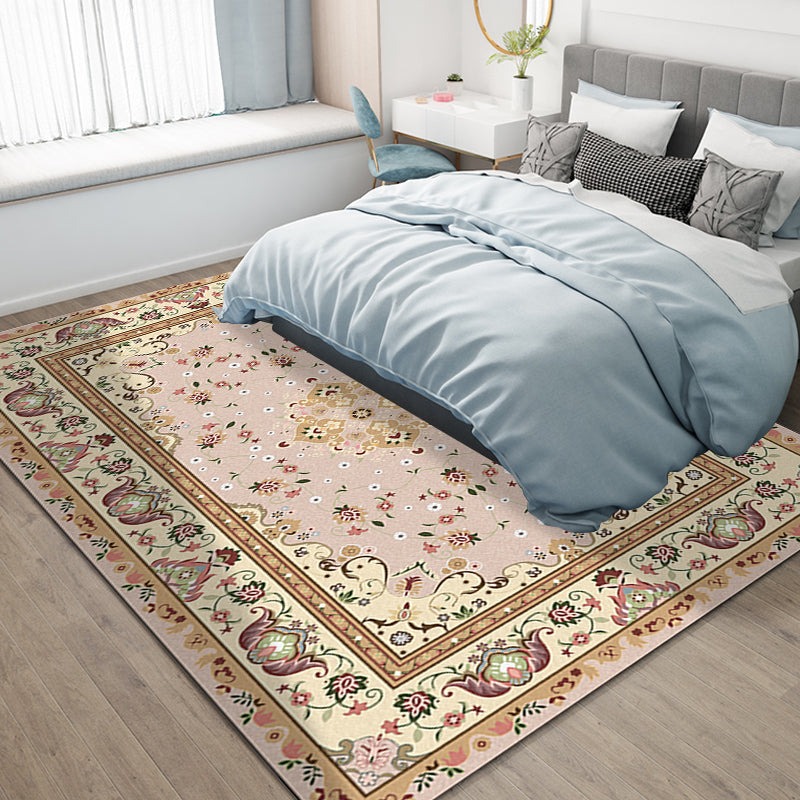 Avtoit | Persian Moroccan rug in yellow medallion floral leaf pattern rug polyester washable rug for home decor