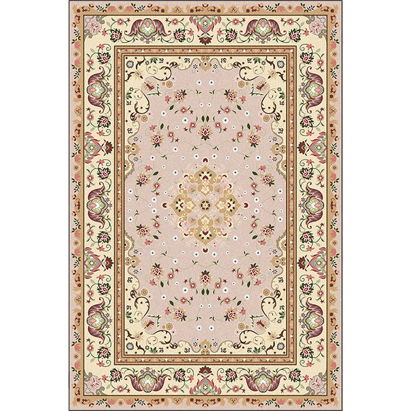 Avtoit | Persian Moroccan rug in yellow medallion floral leaf pattern rug polyester washable rug for home decor