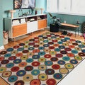 Avtoit | Nordic Novelty Rug in Red and Yellow Geometry Circle Dots Wave Pattern Rug Polyester Pet Friendly Rug for Home Decor