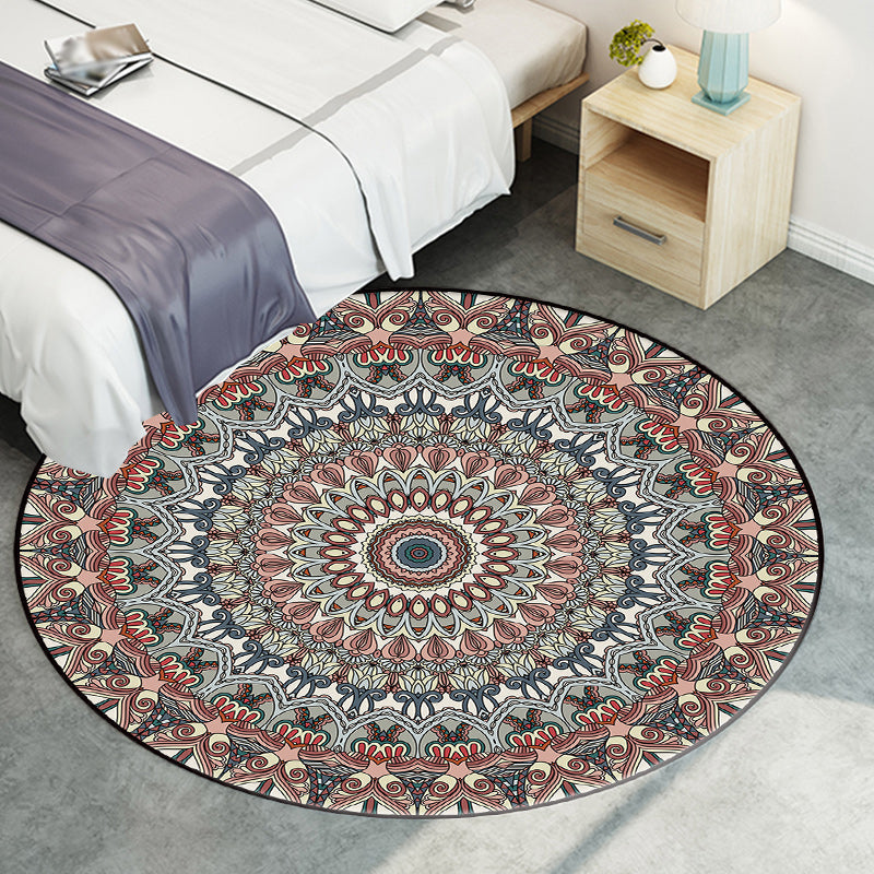 Avtoit | Brown Moroccan Carpet Polyester floral printed carpet washable non-slip backing rug for living room