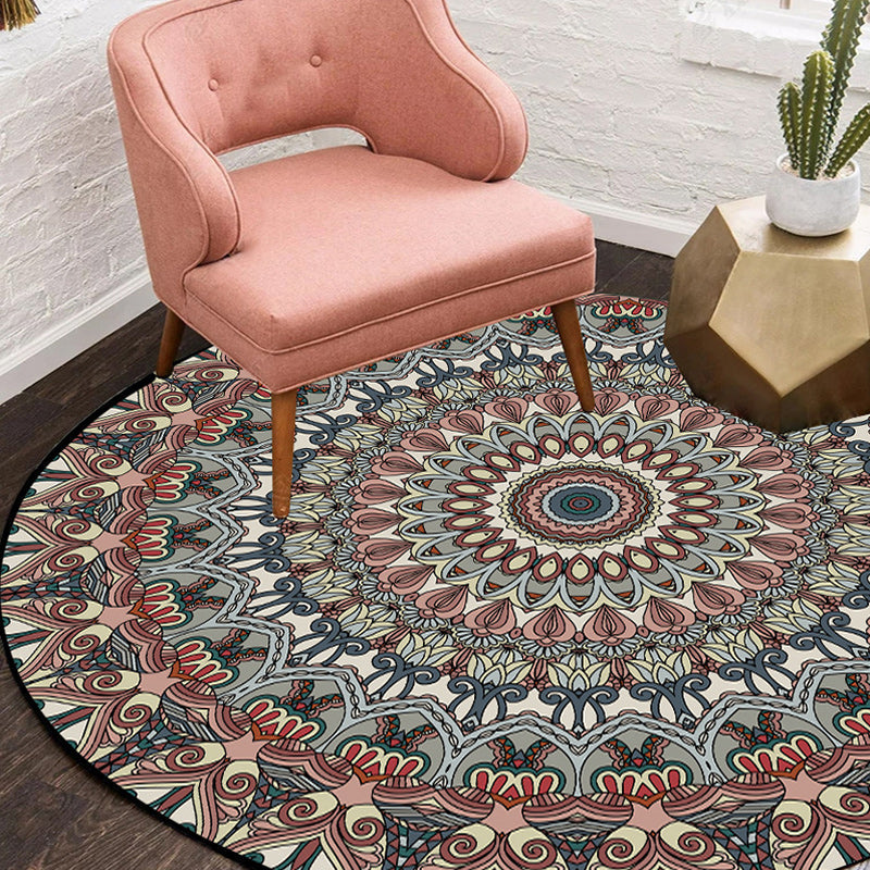 Avtoit | Brown Moroccan Carpet Polyester floral printed carpet washable non-slip backing rug for living room