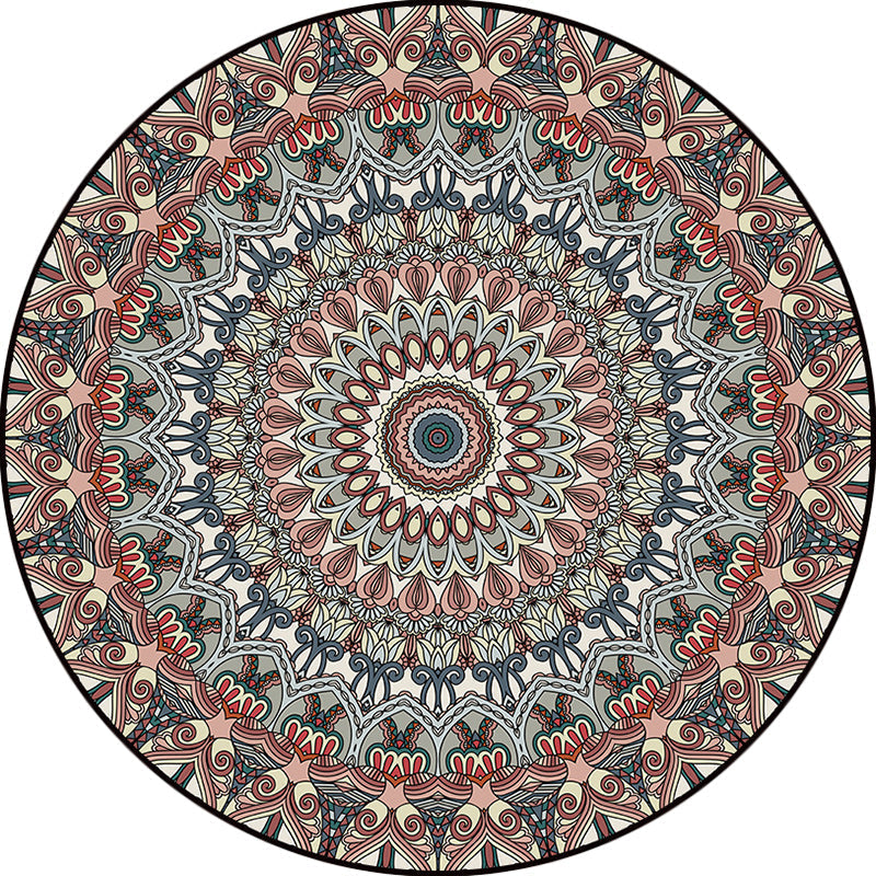 Avtoit | Brown Moroccan Carpet Polyester floral printed carpet washable non-slip backing rug for living room