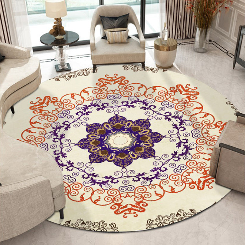 Avtoit | Orange Moroccan Carpet Polyester Medallion Print Carpet Washable Non-Slip Back Carpet for Living Room
