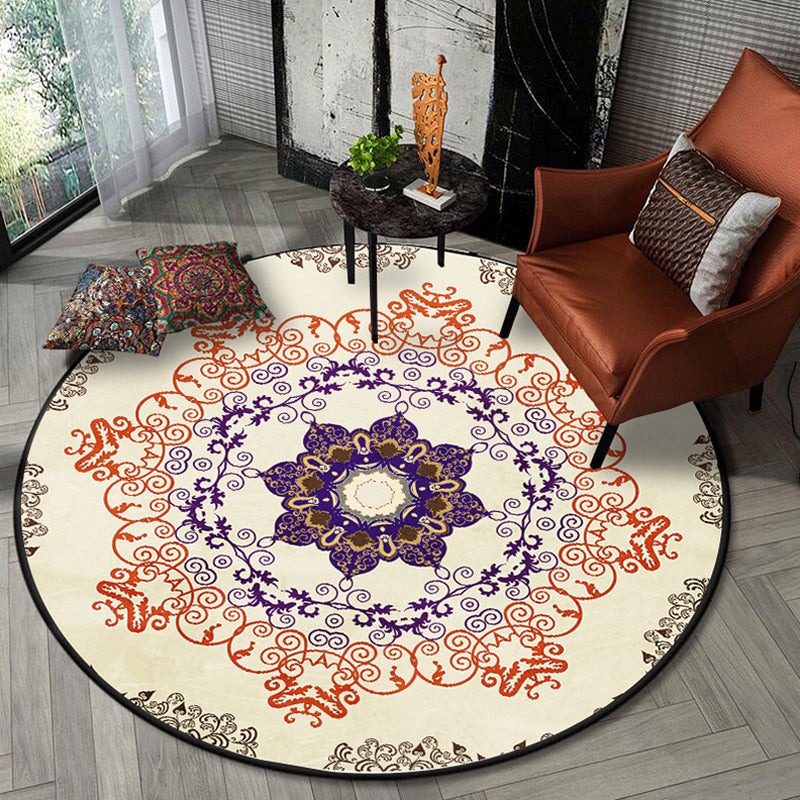 Avtoit | Orange Moroccan Carpet Polyester Medallion Print Carpet Washable Non-Slip Back Carpet for Living Room
