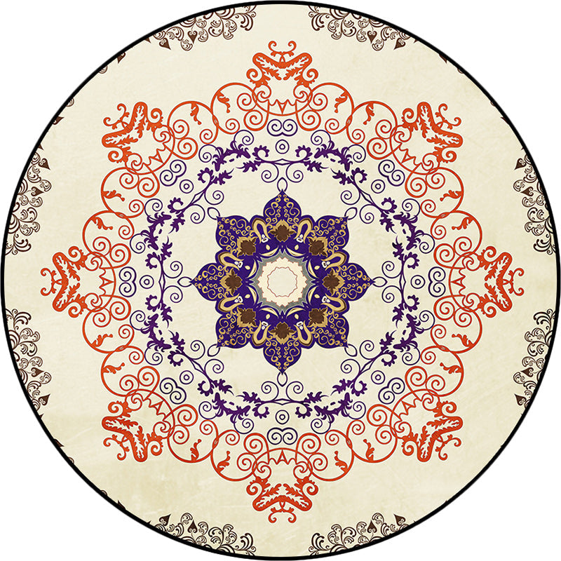 Avtoit | Orange Moroccan Carpet Polyester Medallion Print Carpet Washable Non-Slip Back Carpet for Living Room