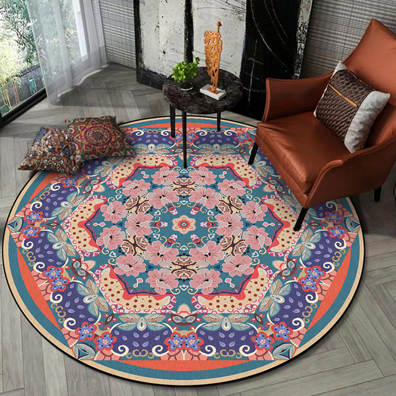 Avtoit | Vintage medallion pattern rug with floral pink and purple tribal rug washable polyester non-slip back rug for the living room