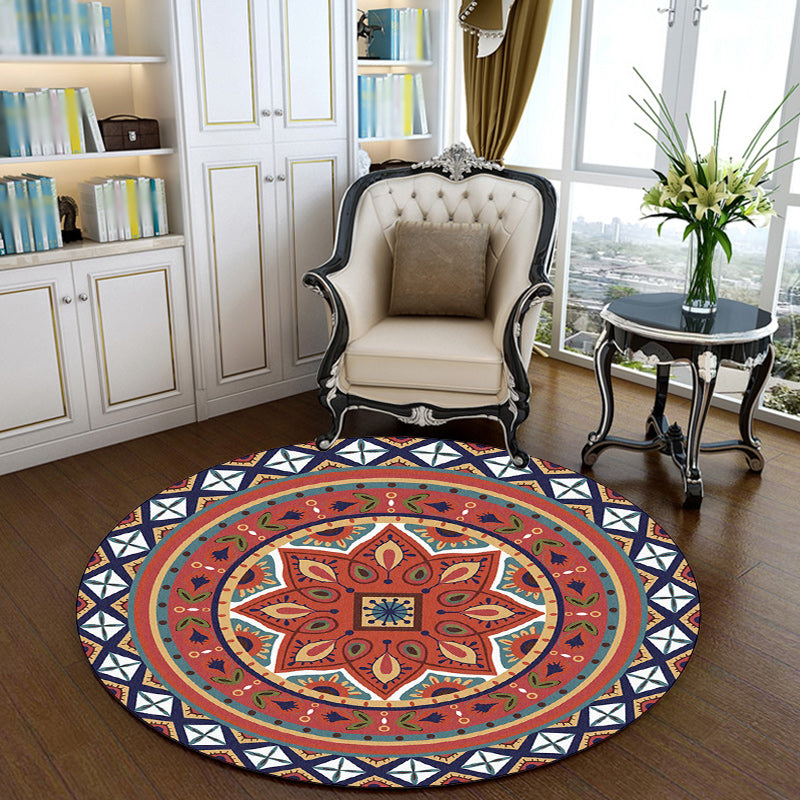 Avtoit | Persian Medallion Pattern Carpet Red Polyester Carpet Machine Washable Non-slip Carpet for the Bedroom