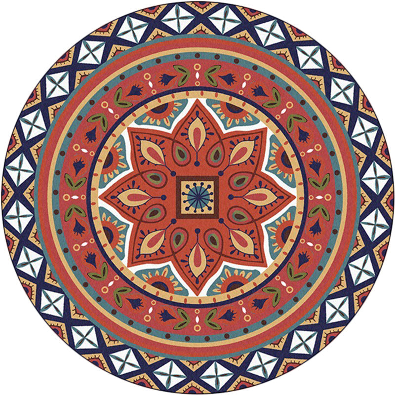 Avtoit | Persian Medallion Pattern Carpet Red Polyester Carpet Machine Washable Non-slip Carpet for the Bedroom