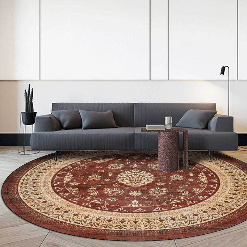 Avtoit | Persian Medallion Design Rug Brown Polyester Carpet Machine Washable Non-Slip Area Rug for Bedroom
