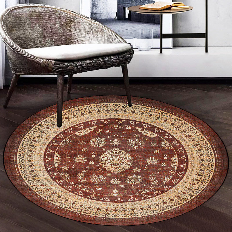 Avtoit | Persian Medallion Design Rug Brown Polyester Carpet Machine Washable Non-Slip Area Rug for Bedroom