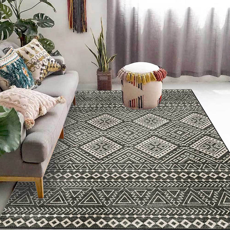 Avtoit | Americana Southwestern Rug in Gray Geometric Diamond Stripe Pattern Rug Polyester Non-Slip Rug for Home Decor