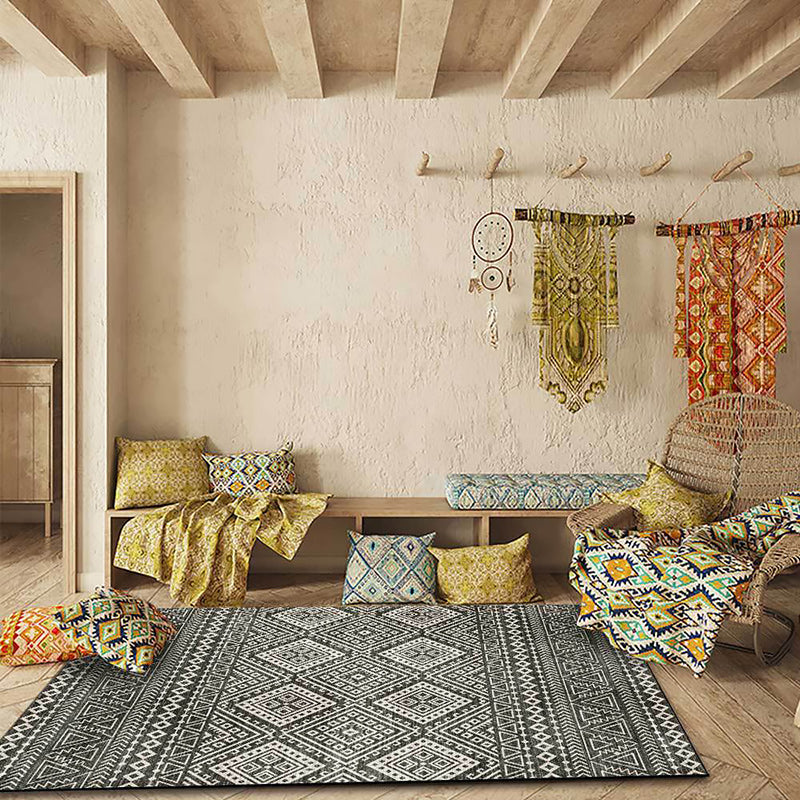 Avtoit | Americana Southwestern Rug in Gray Geometric Diamond Stripe Pattern Rug Polyester Non-Slip Rug for Home Decor