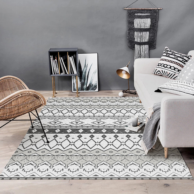 Avtoit | Gray Bedroom Rug Southeast-Geometric Diamond Pattern Area Rug Polyester Stain Resistant Pet Friendly Rug
