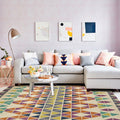 Avtoit | Southwest living room rug in ivory colored geometric triangle print rug machine washable polyester carpet