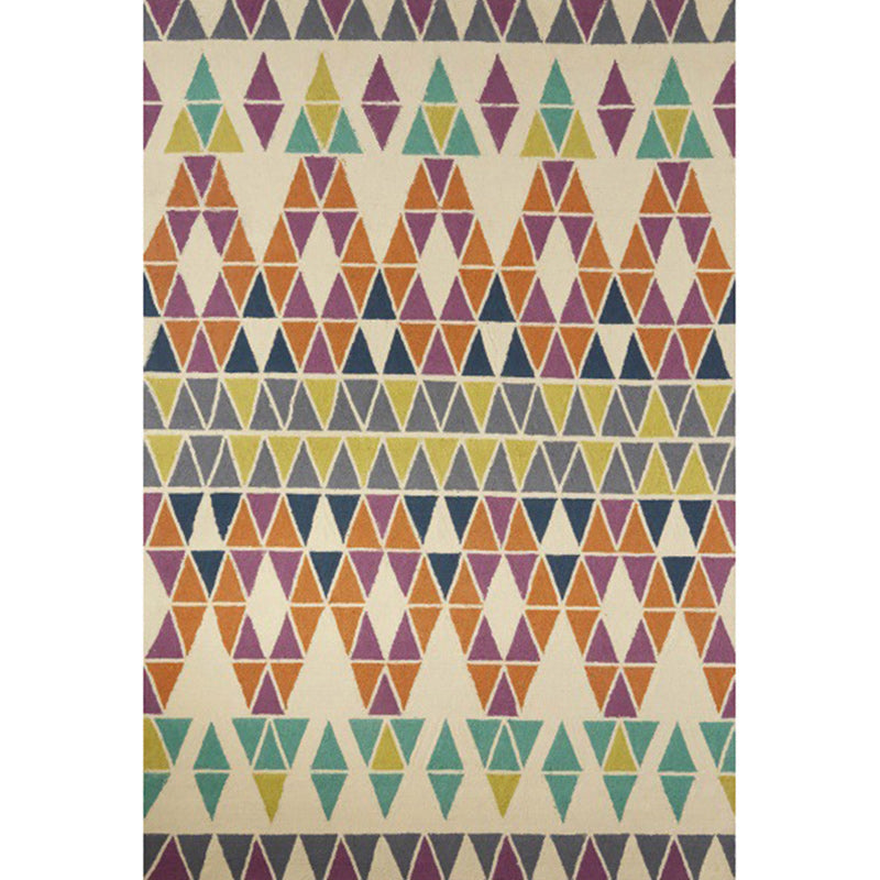Avtoit | Southwest living room rug in ivory colored geometric triangle print rug machine washable polyester carpet