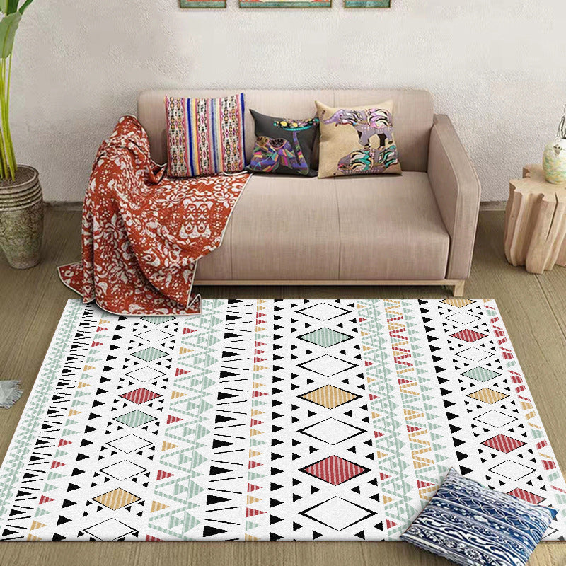 Avtoit | American Southwest Rug with White Geometric Diamond Pattern Rug Polyester Non-Slip Rug for Home Decor