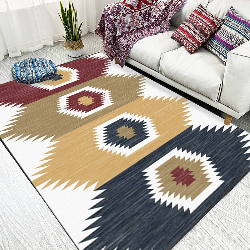 Avtoit | White and brown bedroom carpet with southwestern geometric pattern, area rug made of polyester with non-slip backing