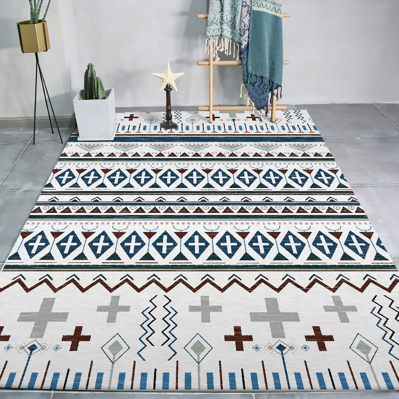 Avtoit | Tribal Southwestern rug with white geometric cross pattern rug polyester pet-friendly rug for home decor