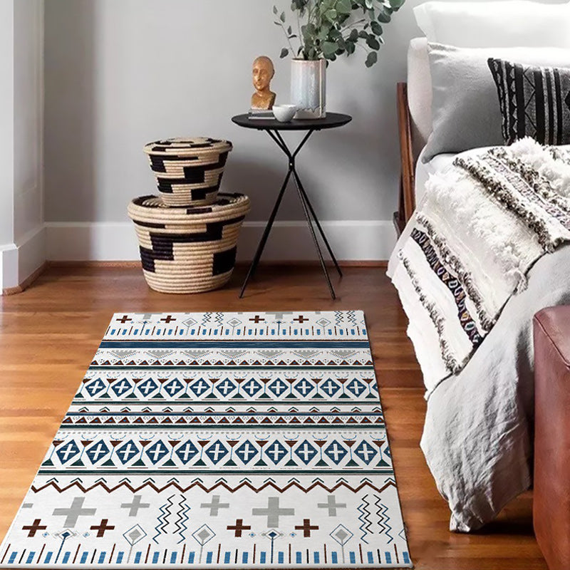Avtoit | Tribal Southwestern rug with white geometric cross pattern rug polyester pet-friendly rug for home decor