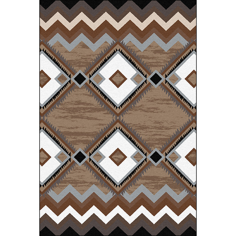 Avtoit | Brown Bedroom Carpet Southwestern Geometric Diamond Wave Pattern Area Rug Polyester Non-Slip Rug