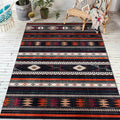Avtoit | Tribal Southwest Rug in Black Geometric Stripe Pattern Rug Polyester Non-Slip Rug for Home Decor