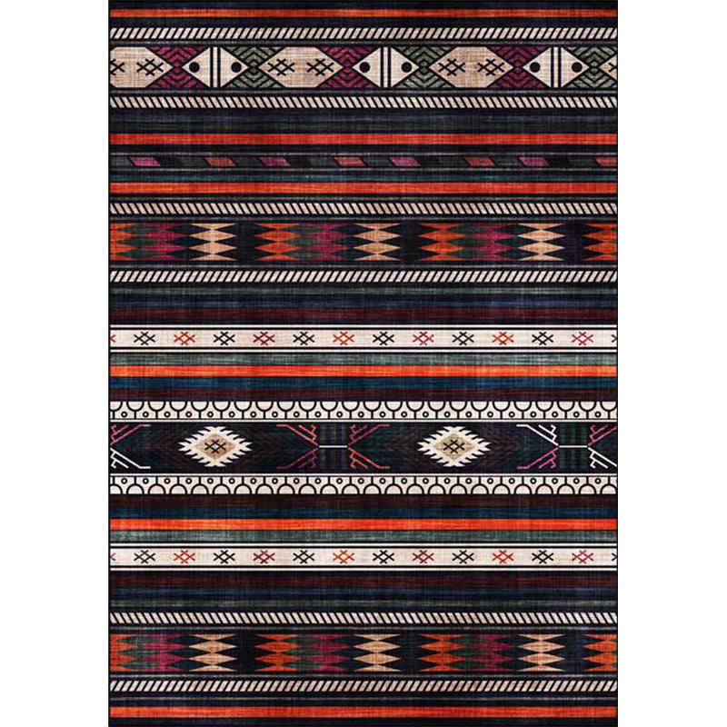 Avtoit | Tribal Southwest Rug in Black Geometric Stripe Pattern Rug Polyester Non-Slip Rug for Home Decor