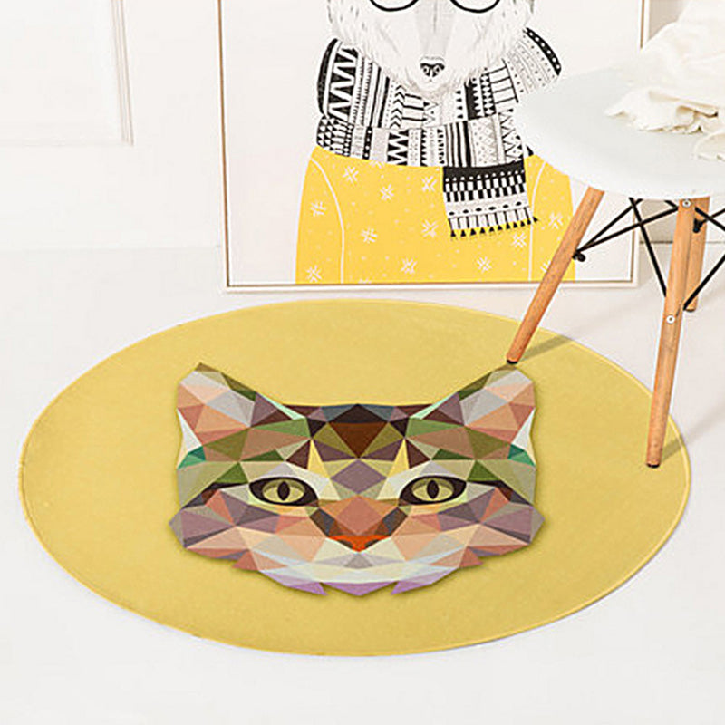 Avtoit | Green and Yellow Children's Room Carpet Children Animal Fawn Bear Wolf Cat Pattern Area Rug Polyester Non-Slip Back Carpet