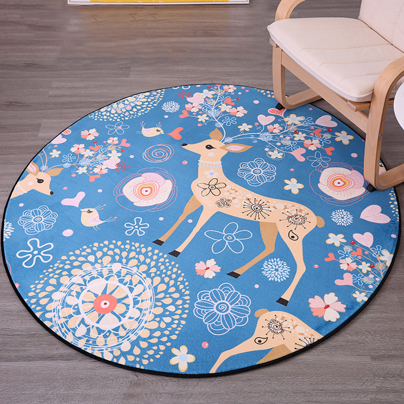 Avtoit | Children's room carpet in blue animal fawn floral pattern carpet polyester stain-resistant carpet
