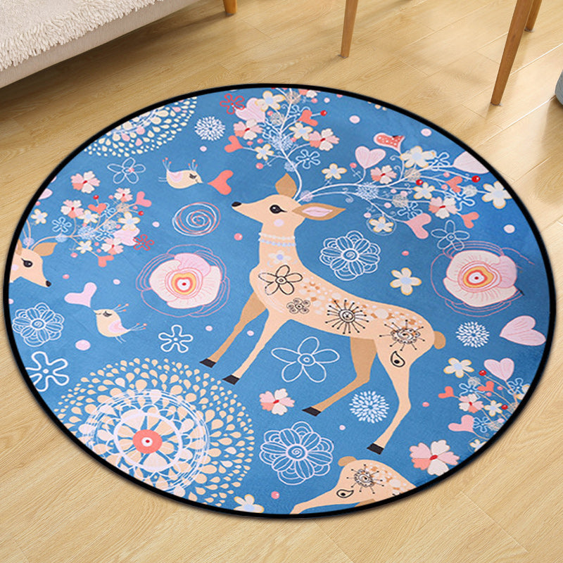 Avtoit | Children's room carpet in blue animal fawn floral pattern carpet polyester stain-resistant carpet