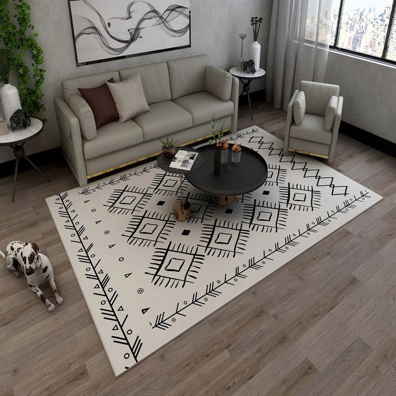 Avtoit | Classic Southwestern Pattern Carpet White Tribal Carpet Polyester Washable Non-Slip Back Carpet for Living Room