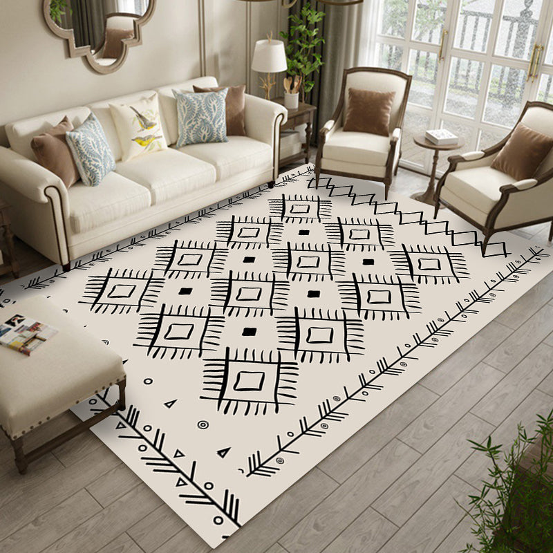 Avtoit | Classic Southwestern Pattern Carpet White Tribal Carpet Polyester Washable Non-Slip Back Carpet for Living Room