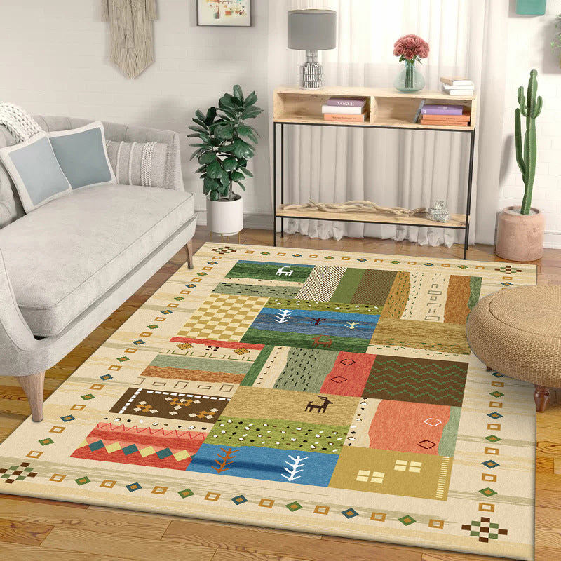 Avtoit | Americana Tribal Pattern Carpet Multi-Color Polyester Carpet Machine Washable Non-Slip Area Rug for Bedroom